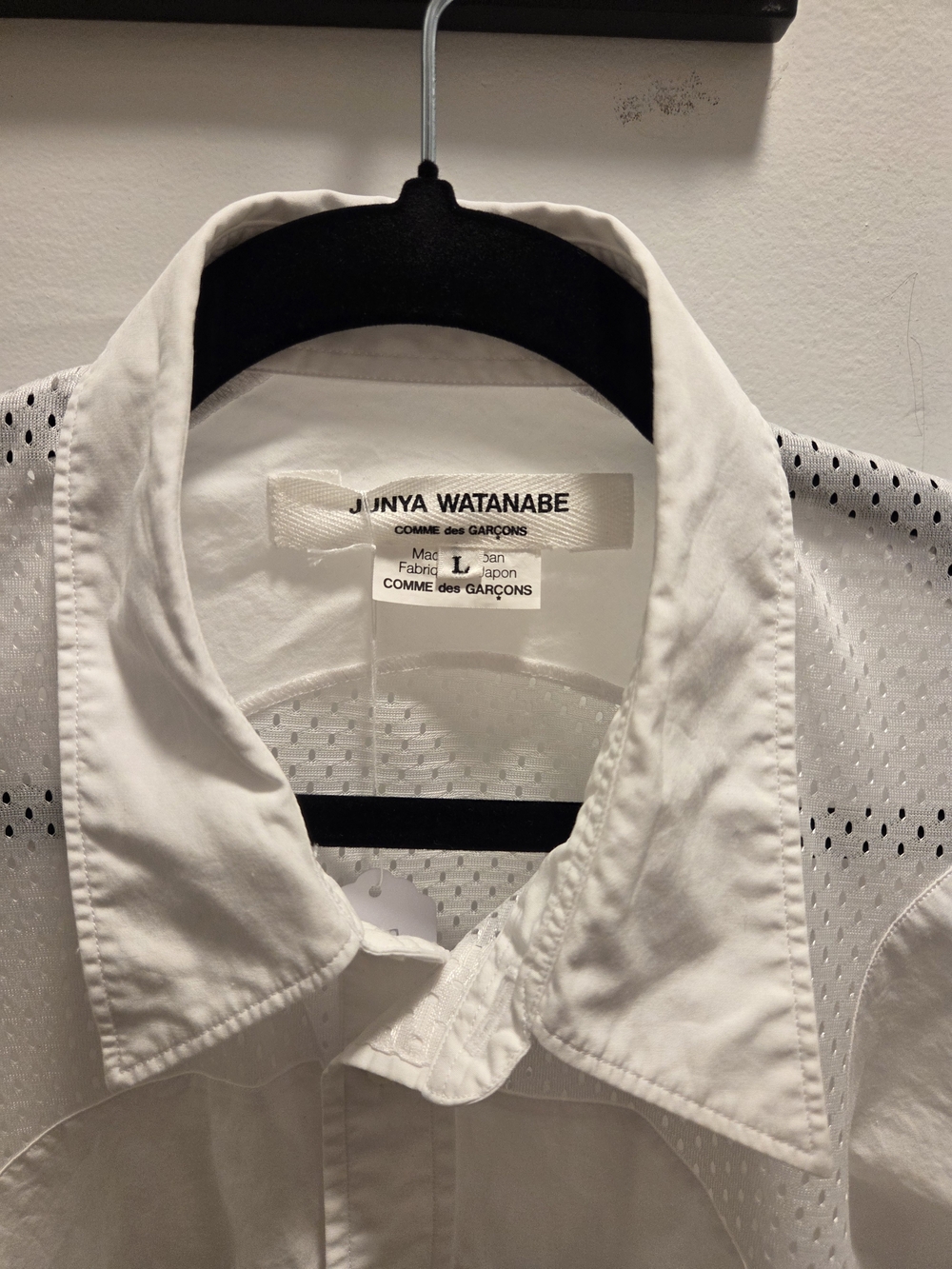 Junya Watanabe Comme des Garçons White Perforated Button-Up Shirt - Picture 1 of 7